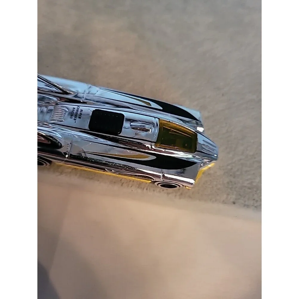 2014 Hot Wheels Silver Chrome Yellow Race Car 1:64 Vetuskey #17